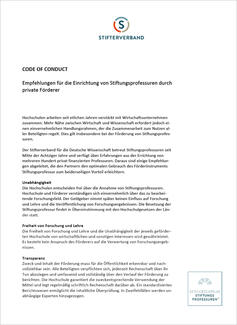 Code of Conduct für Stiftungsprofessuren (Cover)